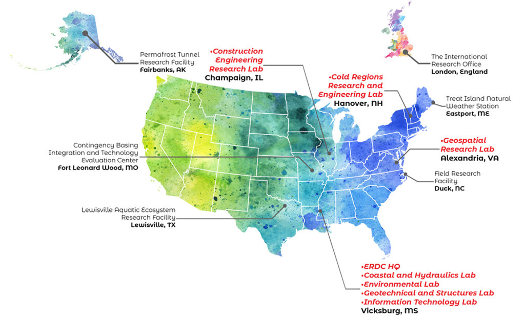 ERDC employs approximately 2,150 federal employees and contractors dispersed across seven labs in four states.