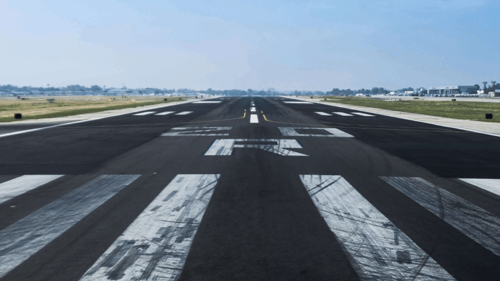 Black asphalt on an airplane runway