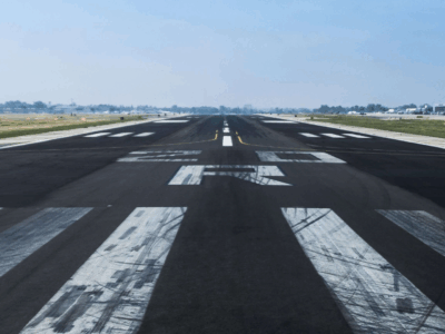 Black asphalt on an airplane runway