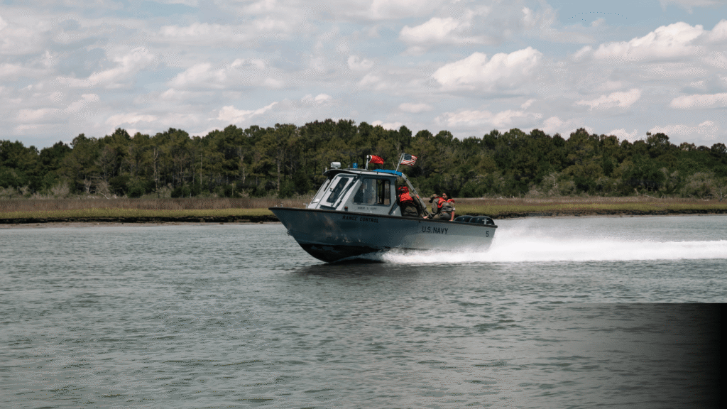 U.S. Navy Sailors with range control patrol Browns Island and the surrounding waters on Marine Corps Base Camp Lejeune, North Carolina
