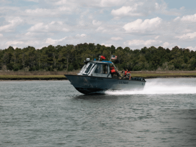 U.S. Navy Sailors with range control patrol Browns Island and the surrounding waters on Marine Corps Base Camp Lejeune, North Carolina