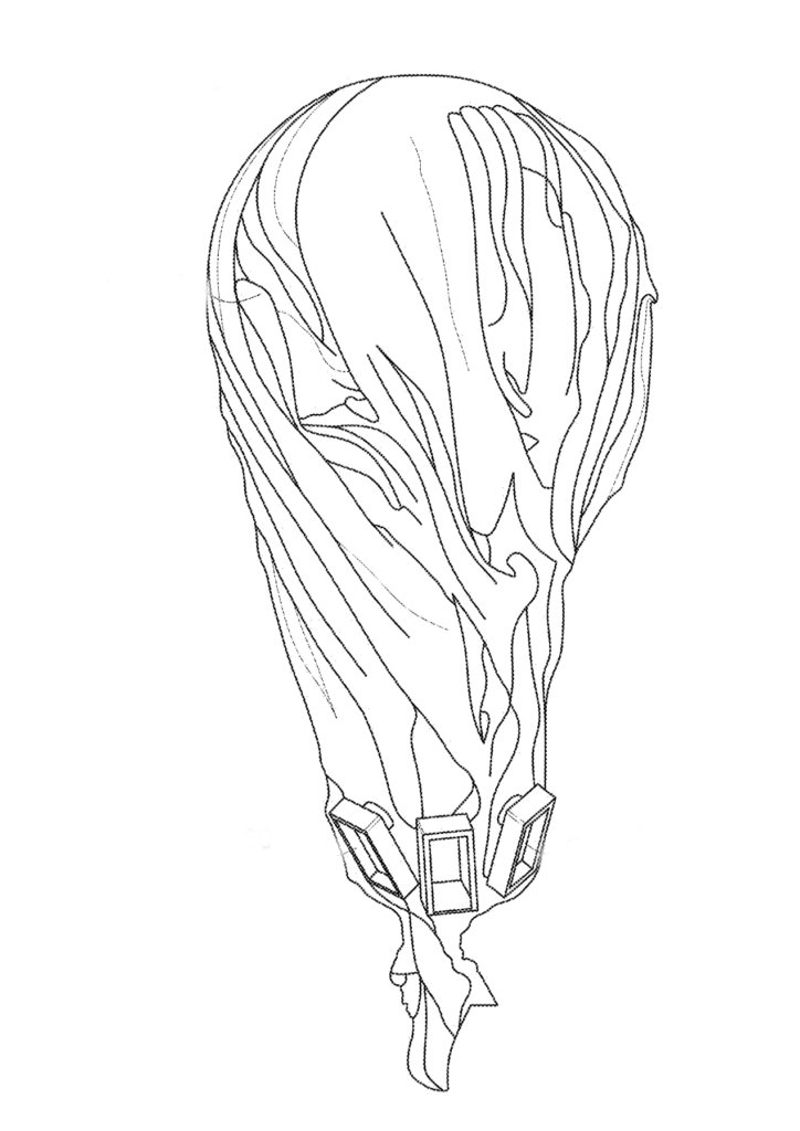 A drawing of a balloon-shape showing fabric twisting to a bottom point.